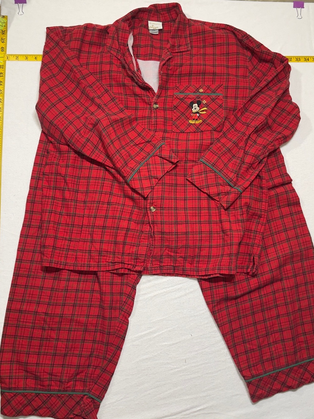 Disney Red Plaid Kids Pajama Set with Character Pocket